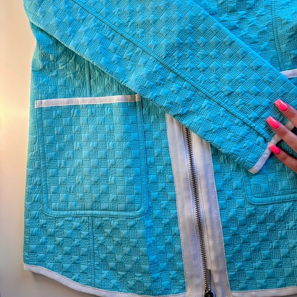 Bylyse Reversible Turquoise/White Quilted Jacket - Picture 2 of 9